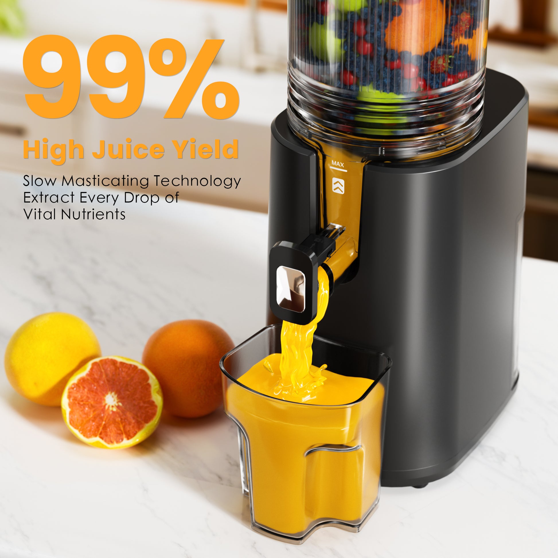Cold Press Juicer, 5.6" Wide Feed Chute Juicer Machines for Vegetable and Fruit, Slow Masticating Juicer with DC Moter