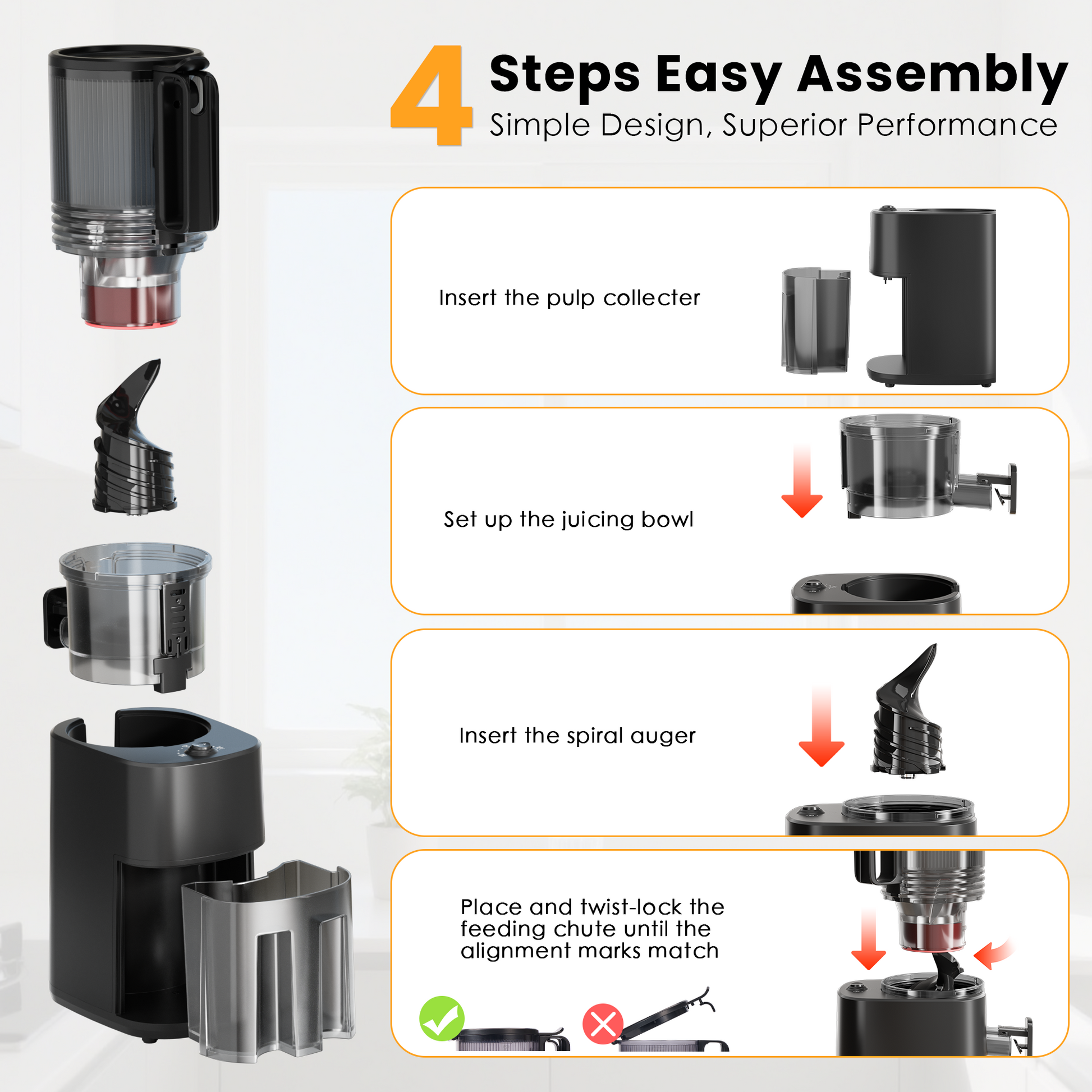 Cold Press Juicer, 5.6" Wide Feed Chute Juicer Machines for Vegetable and Fruit, Slow Masticating Juicer with DC Moter